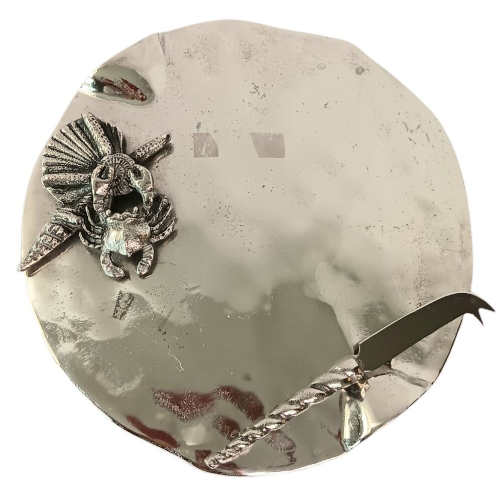 Crab Seashells Charcuterie Cheese Board and Knife Beach Set Silver By Star Home